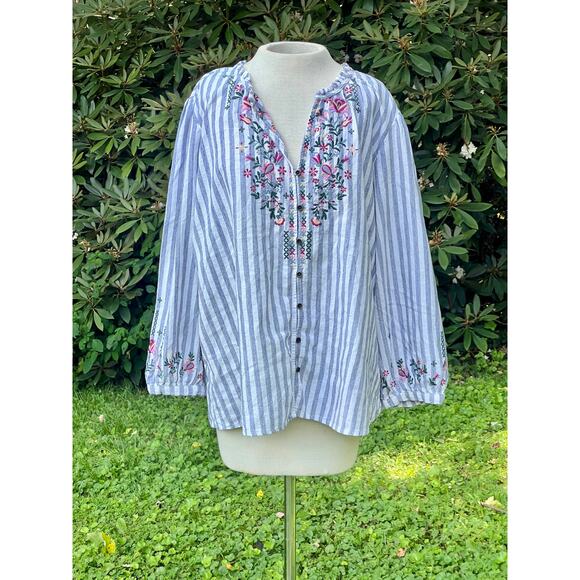 Kate & Sam XL Embroidered Blouse Boho Gypsy Cottagecore Striped - Picture 1 of 8